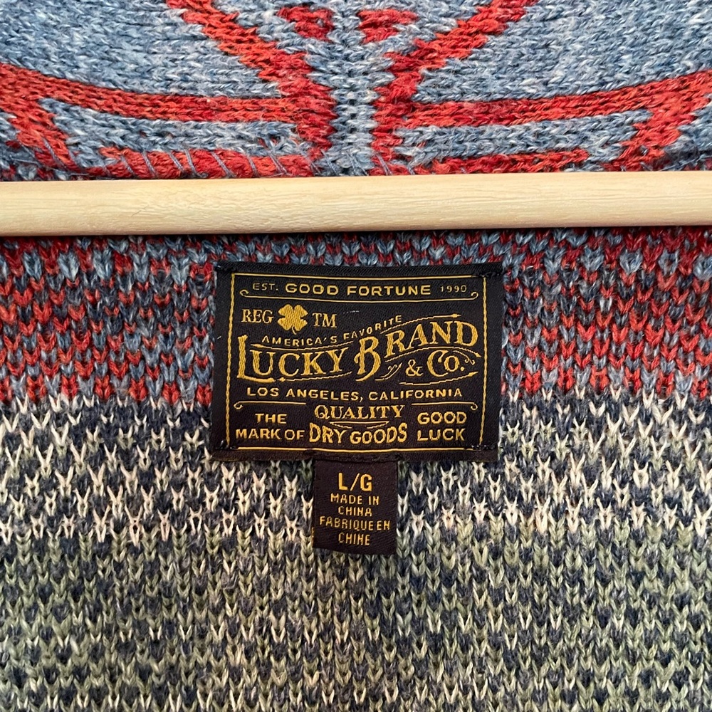 Lucky Brand Red and Blue Aztec Knit Cardigan - Picture 4 of 4